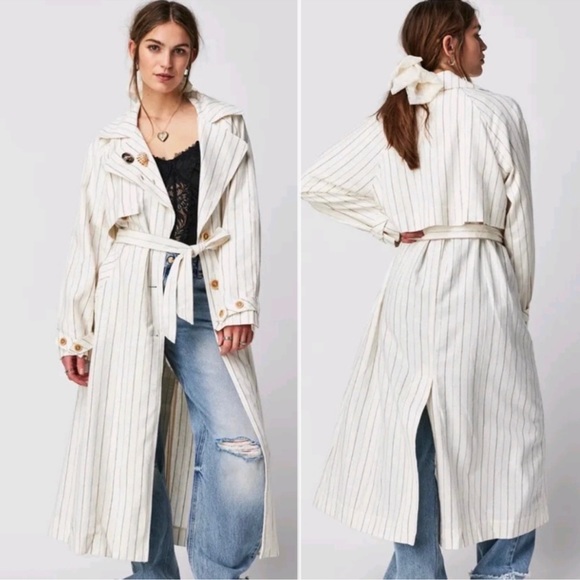 We The Free Jackets & Blazers - Free People We The Free Melia Mac Pinstripe Trench Coat Ivory